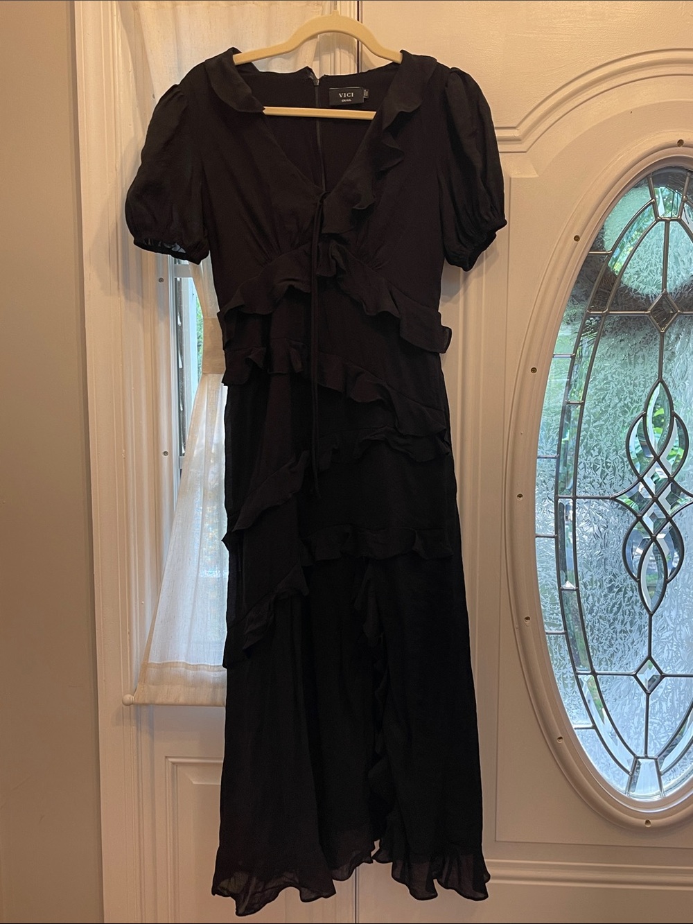 Vici Black Ruffle-Trim Midi Dress
